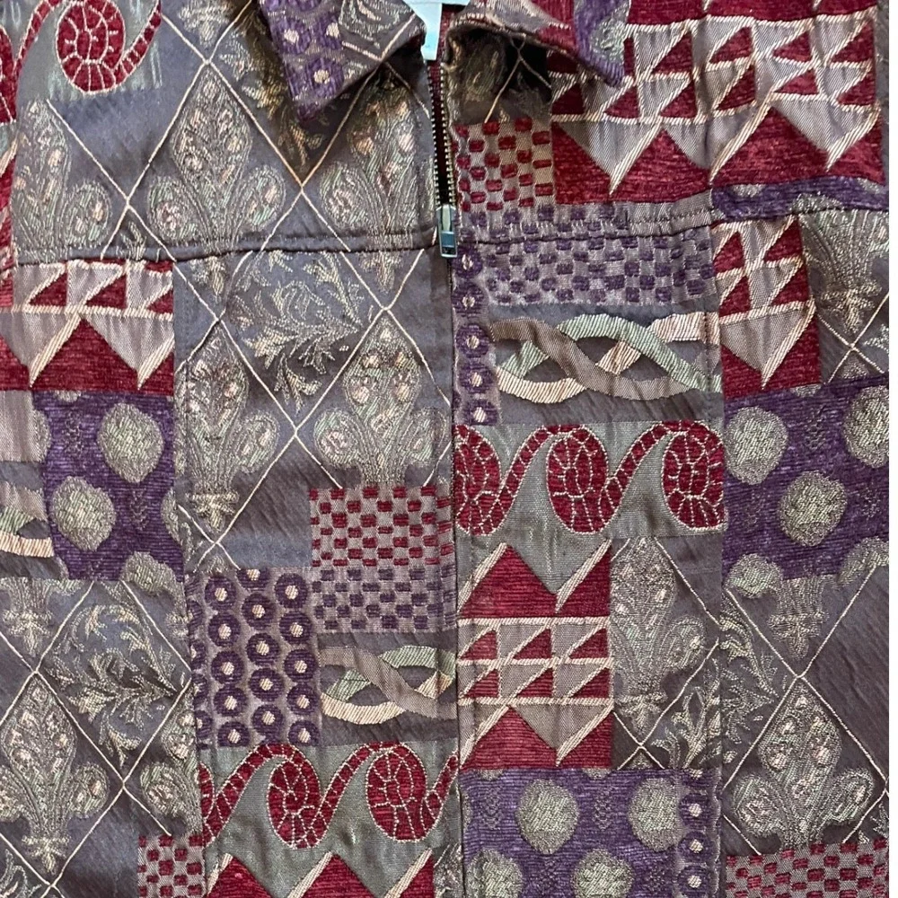 CJ Banks Women's Tapestry Patchwork Zip Up Jacket Size X/14W Boho Western‎
